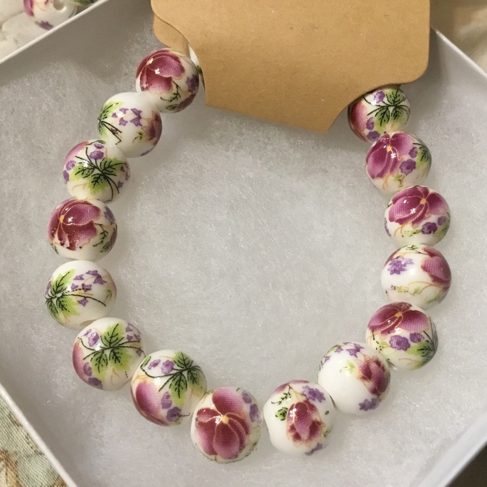 Hand Painted Floral Beaded Bracelet